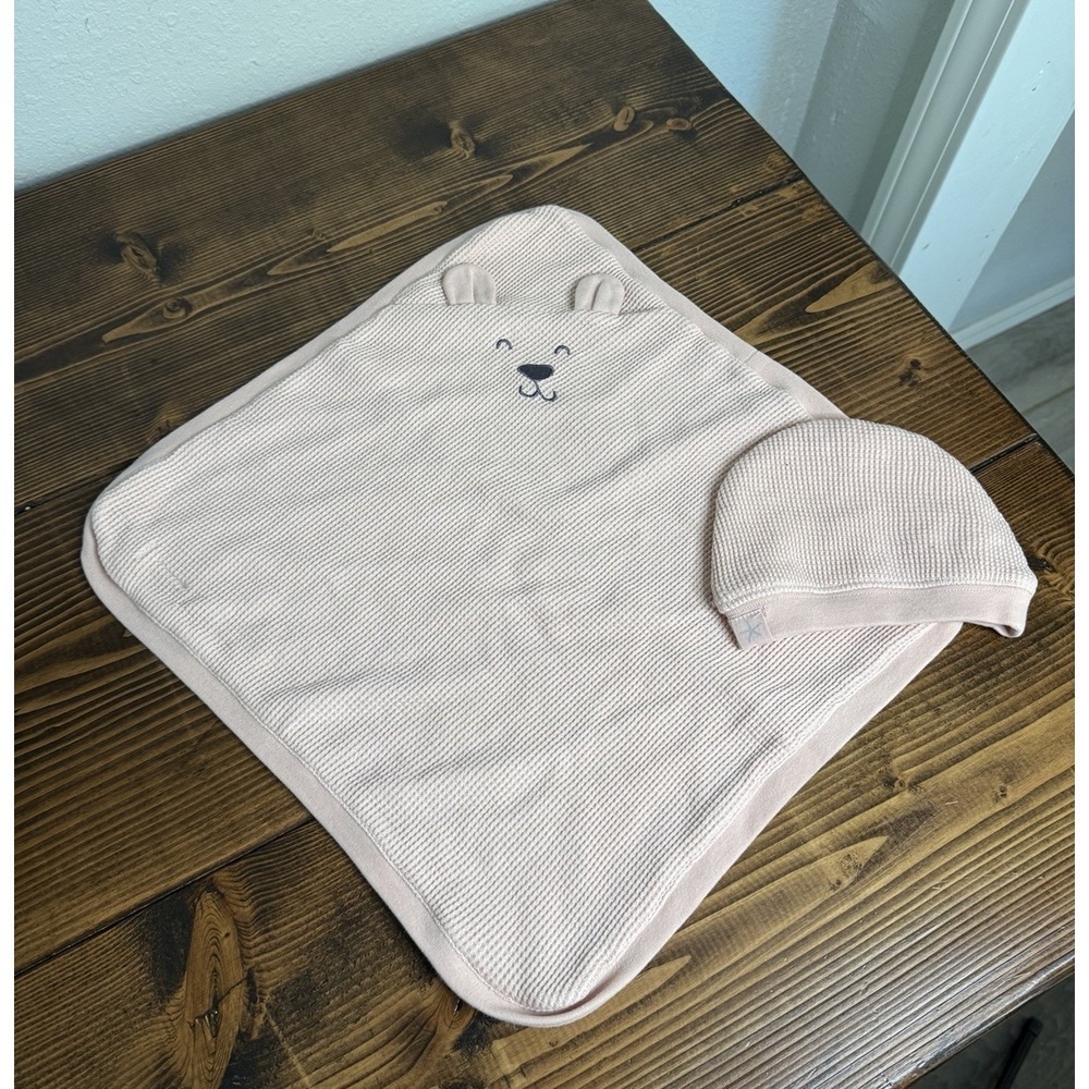 Barefoot Dreams Baby Lovey Pink Bear Malibu Security Blanket Waffle Knit Hat
